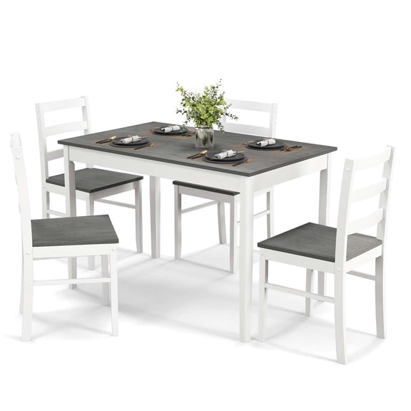 Costway 5-Piece Dining Set Solid Wood Kitchen Furniture with Rectangular Table & 4 Chairs Grey
