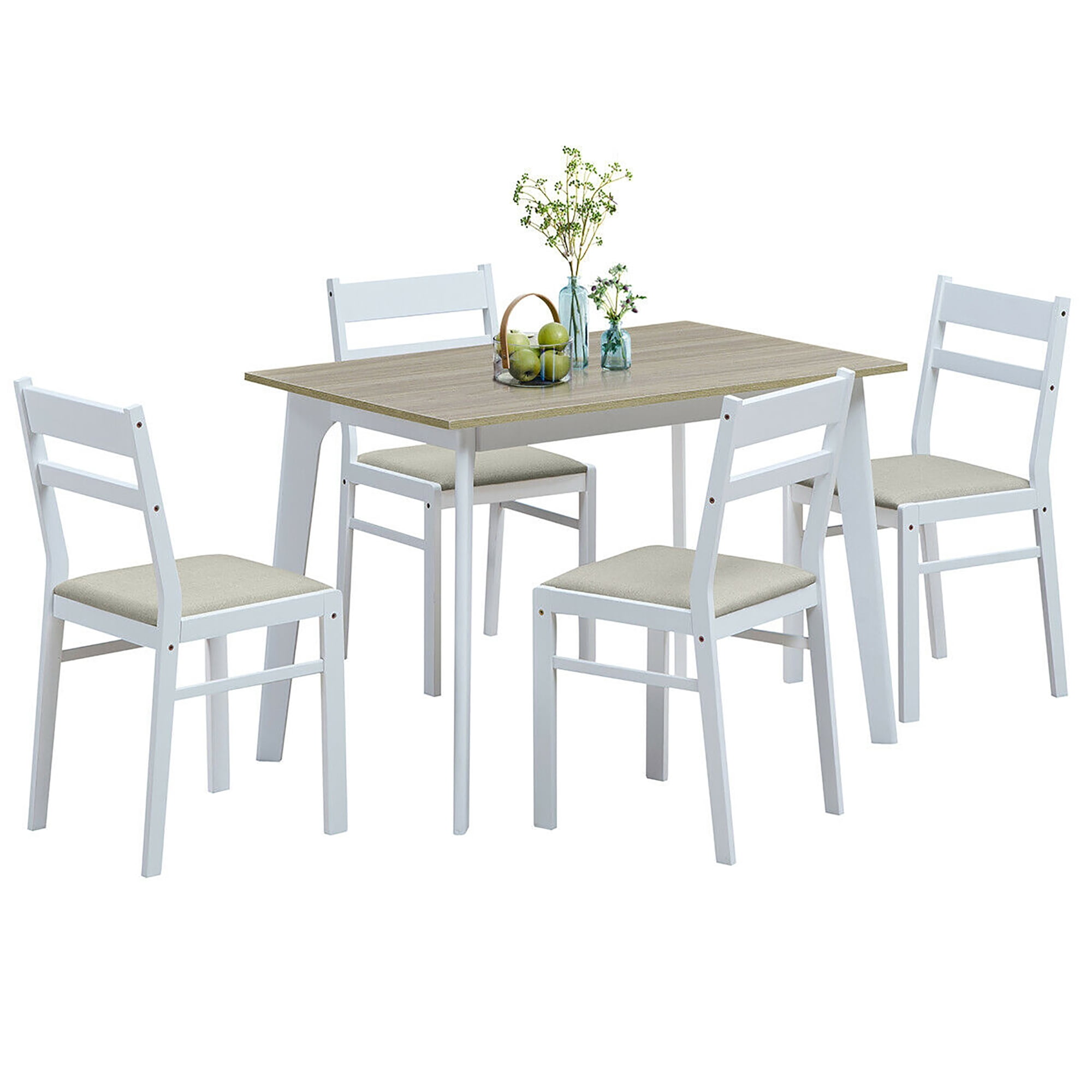 Costway 5 Piece Dining Set Table & 4 Chairs Wood Kitchen Dining Room ...