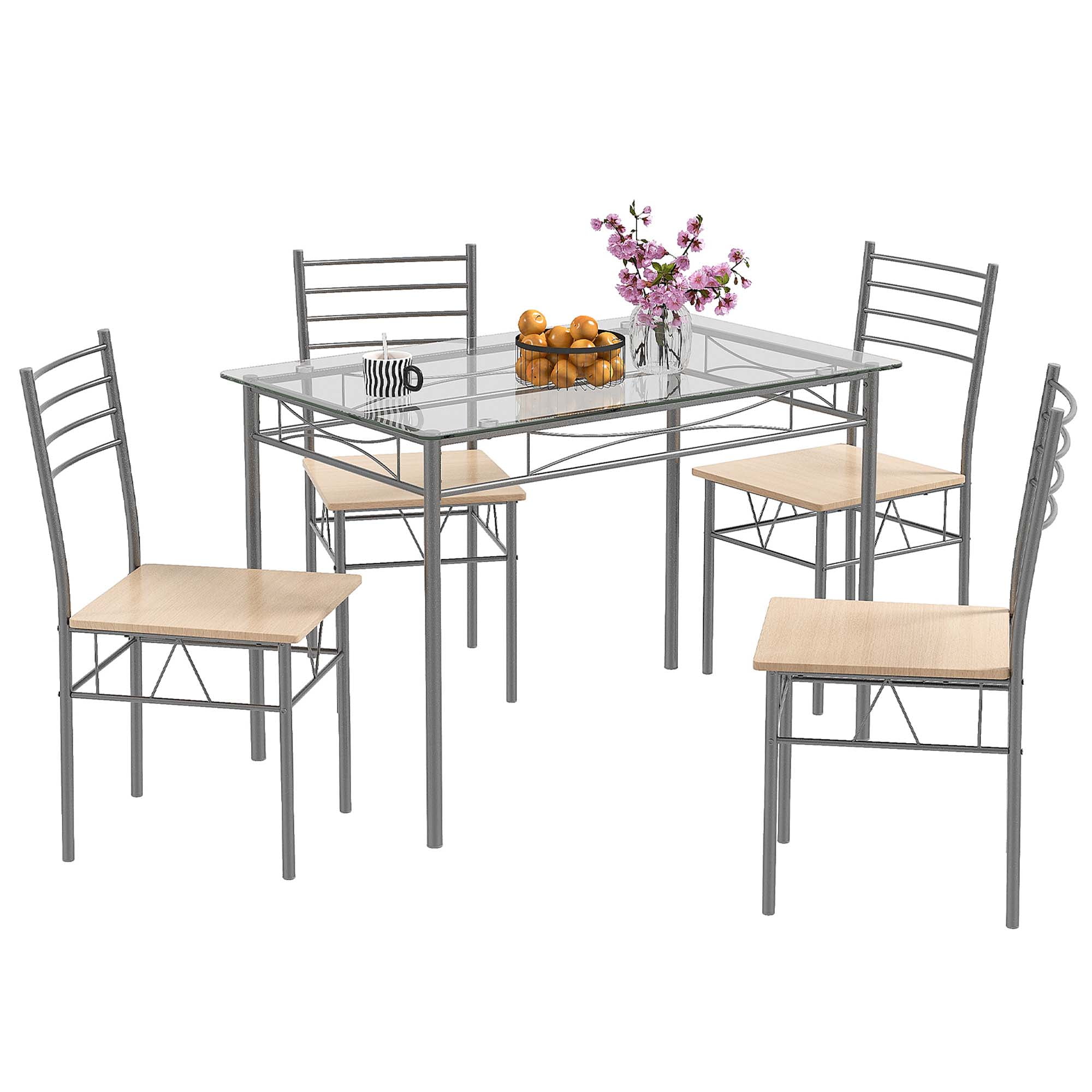 Costway 5 piece kitchen dining set glass metal table and 4 sale chairs breakfast furniture