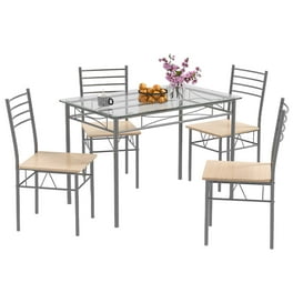 Milan Denise 5 piece Round Steel Dining Set with Faux Leather Chairs in Gray Walmart
