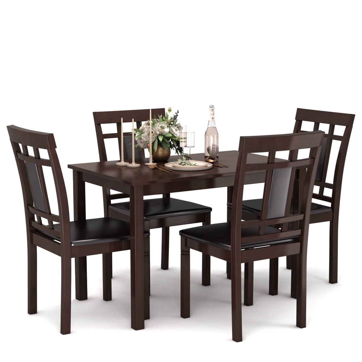 Costway 5 Piece Dining Set Table and 4 Padded Seat Chairs Home Kitchen ...