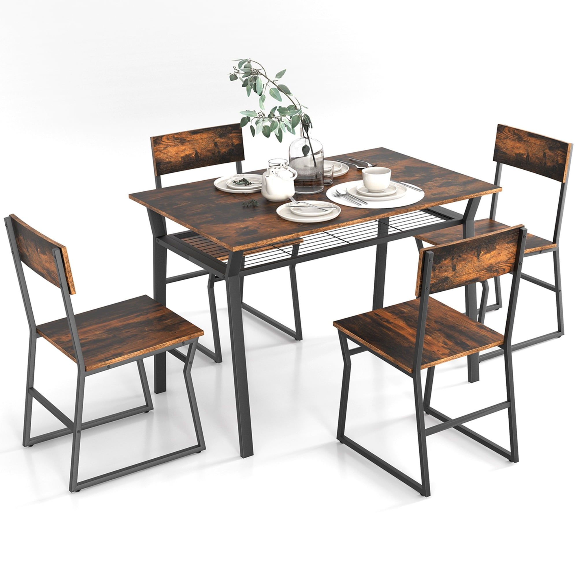 Costway 5 Piece Dining Table Set Industrial Rectangular Kitchen Table ...