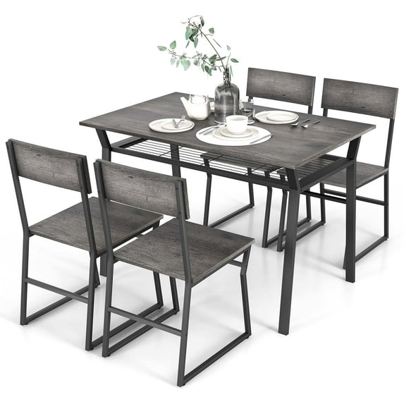 Costway 5 Piece Dining Table Set Industrial Rectangular Kitchen Table with 4 Chairs Grey