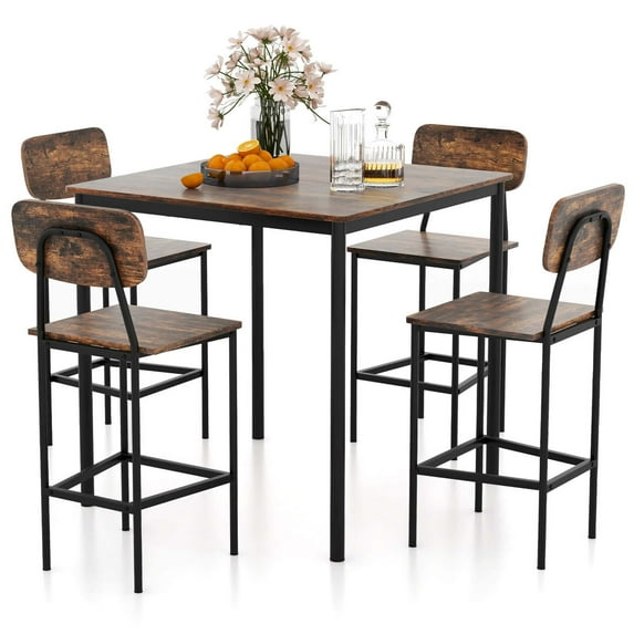 Costway 5-Piece Industrial Dining Table Set with Counter Height Table & 4 Bar Stools Black
