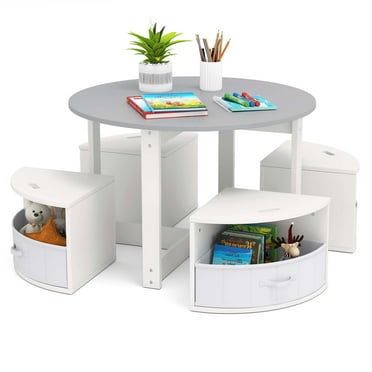Costway 5 Piece Kids Play Table and Chairs Set Round Nesting Table Toddler Furniture Gray