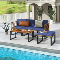 Costway 5 Piece Patio Chair Set, Acacia Wood Chair Set with Ottoman & Coffee Table