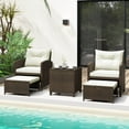 thumbnail image 1 of Costway 5 Piece Patio Rattan Furniture with 2 Ottomans & Tempered Glass Coffee Table Off White, 1 of 10