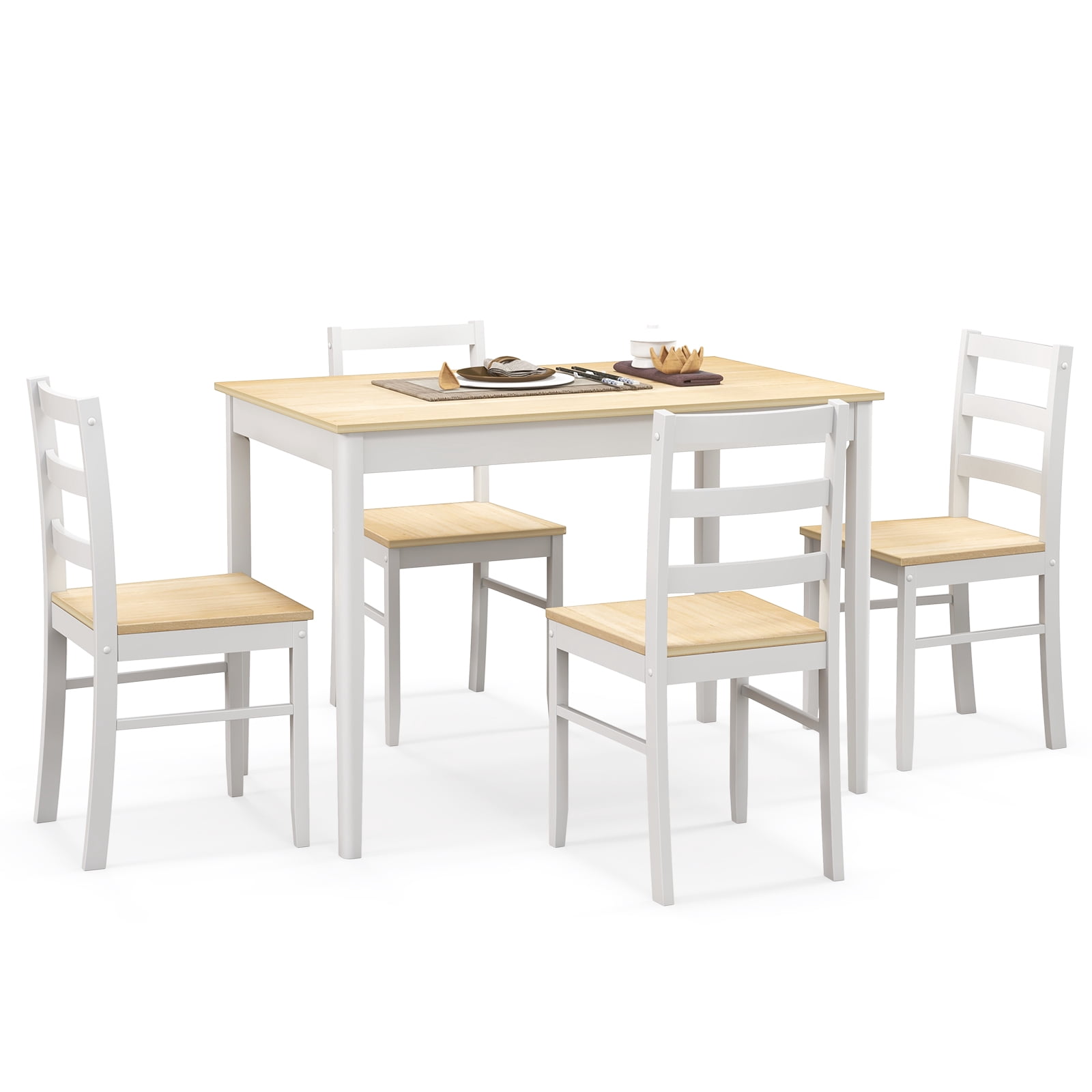 Costway 5 Piece Rubberwood Space Saving Dining Table with Chair Natural