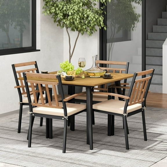 Costway 5 Pieces Patio Dining Set Outdoor Dining Table and Chairs with Cushions