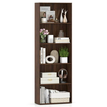 Costway 5-Shelf Storage Bookcase Stand Modern Multi-Functional Display Cabinet Walnut