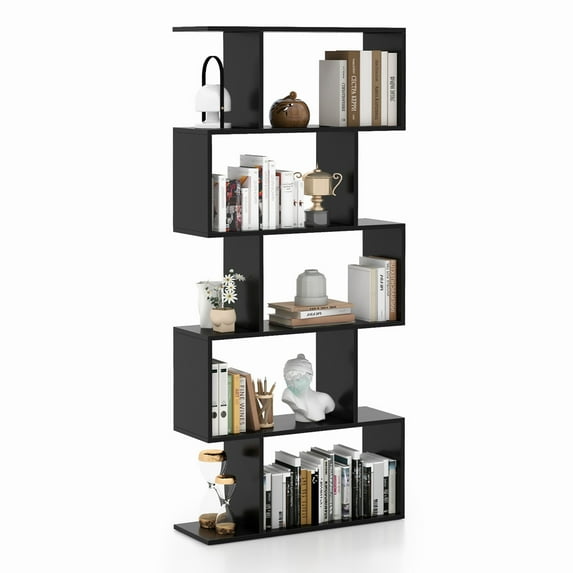 Costway 5-Tier Bookshelf Geometric S-Shaped Bookcase Room Divider Storage Display Shelf