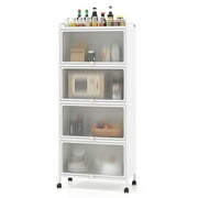 Costway 5-Tier Kitchen Baker's Rack Storage Cabinet Mobile Microwave Stand Flip-up Doors White