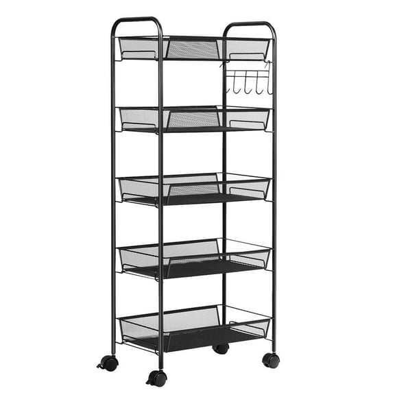 Costway 5 Tier Mesh Rolling File Utility Cart Storage Basket Home Office Kitchen Black