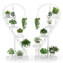 Costway 5 Tier Metal Plant Stand Heart-shaped Shelf with Hanging Hook for Multiple Plants White