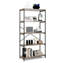 Costway 5-Tier Rustic Industrial Bookshelf Wood Display Storage Rack with Metal Frame Grey