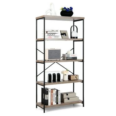 Costway 5-Tier Rustic Industrial Bookshelf Wood Display Storage Rack with Metal Frame Grey