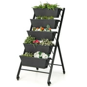 Costway 1 PCS 5-Tier Vertical Raised Garden Bed Elevated Planter with Wheels & Container Boxes Gray