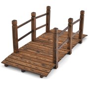 Costway 5 Wooden Bridge Stained Finish Decorative Solid Wood Garden Pond Arch Walkway
