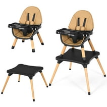 Costway 5-in-1 Baby High Chair Infant Wooden Convertible Chair 5-Point Seat Belt Coffee