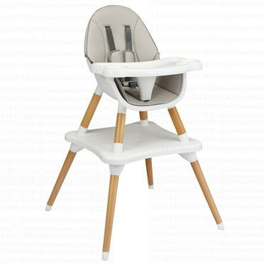 Costway 5-in-1 Baby High Chair Infant Wooden Convertible Chair w/ 5-Point Seat Belt Grey