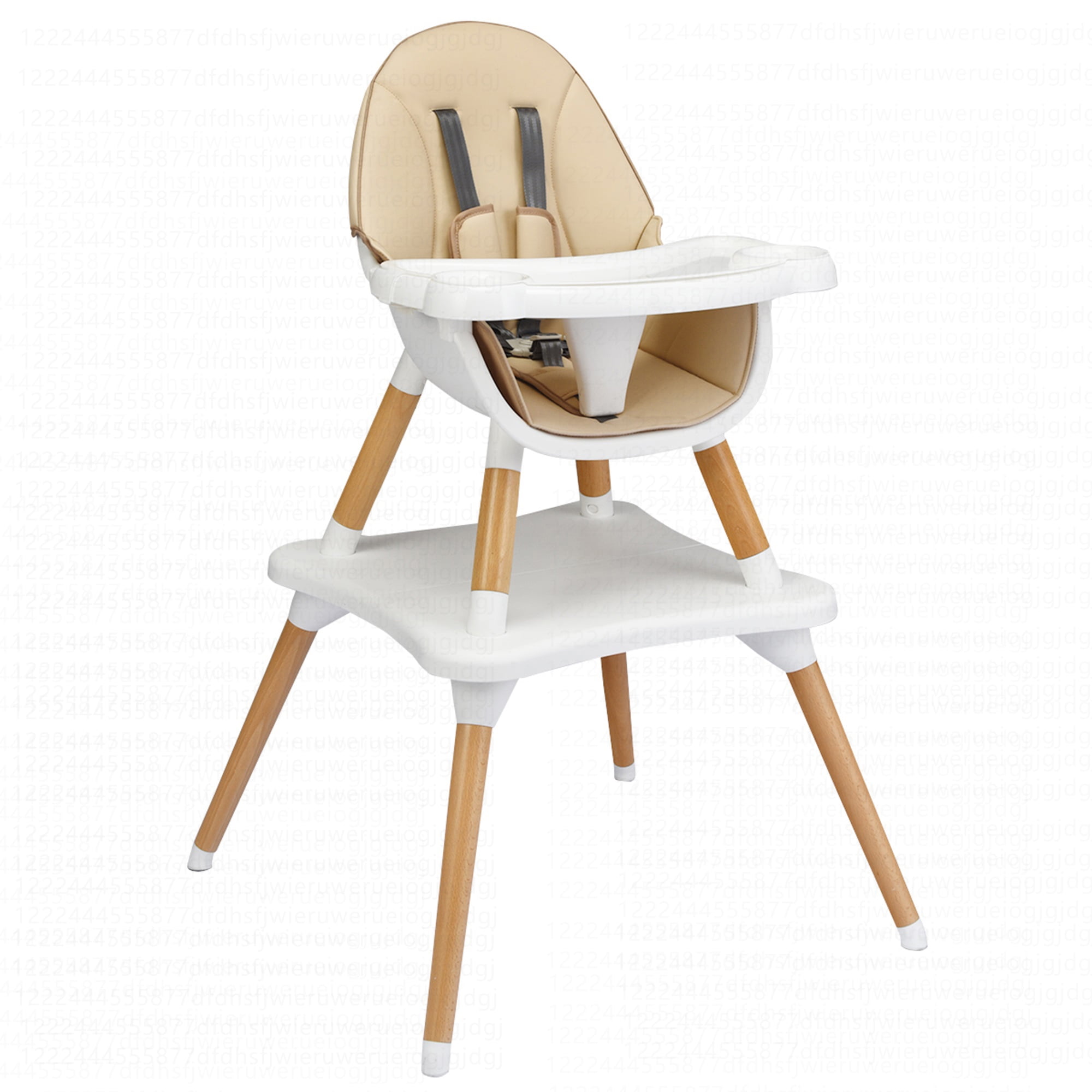 Costway Newborn to Toddler 5-in-1 Wooden High Chair with 5-Point Seat Belt, Khaki