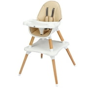 Costway 5-in-1 Baby High Chair Infant Wooden Convertible Chair w/5-Point Seat Belt Khaki