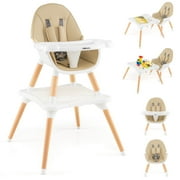 Costway 6-in-1 High Chair for Babies & Toddlers with Building Block Table Beige