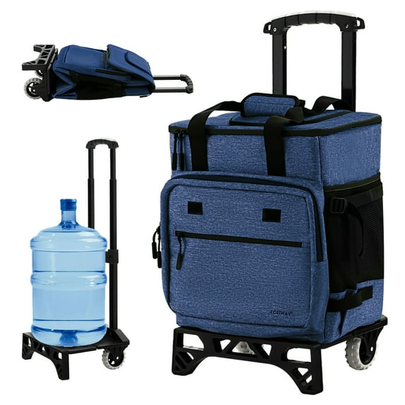 Costway 50-Can 3-in-1 Insulated Rolling Cooler with Adjustable Handle & Bottom Plate Blue