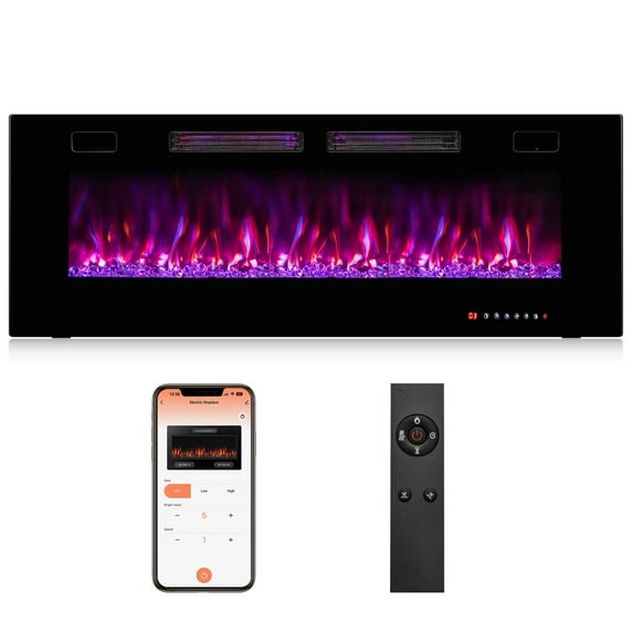 Costway 50 Inches Ultra-Thin Electric Fireplace Wall-Mounted & Recessed Fireplace Heater