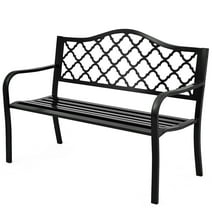 Costway 50'' Patio Garden Bench Loveseats Park Yard Furniture Decor Cast Iron Frame Black