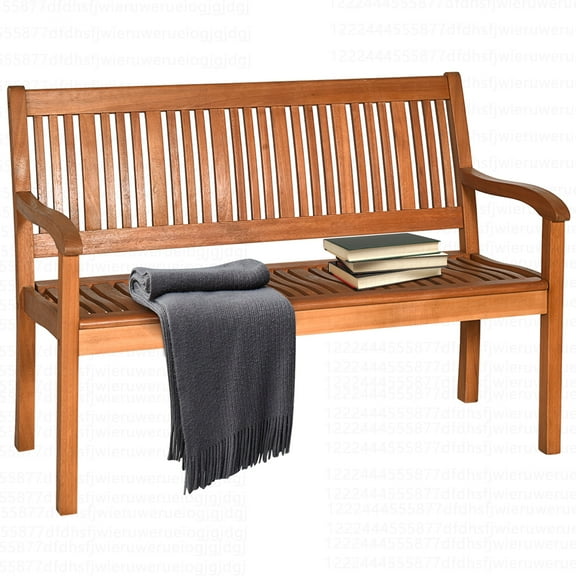 Costway 50'' Two Person Outdoor Garden Bench Loveseat Porch Chair Solid Wood W/Armrest