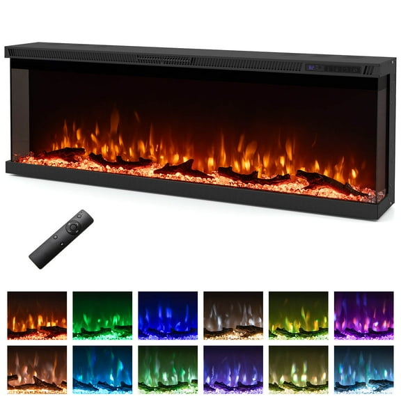Costway 50" Wide 3-Sided Electric Fireplace Insert 750with 1200W Recessed Wall-Mounted Heater