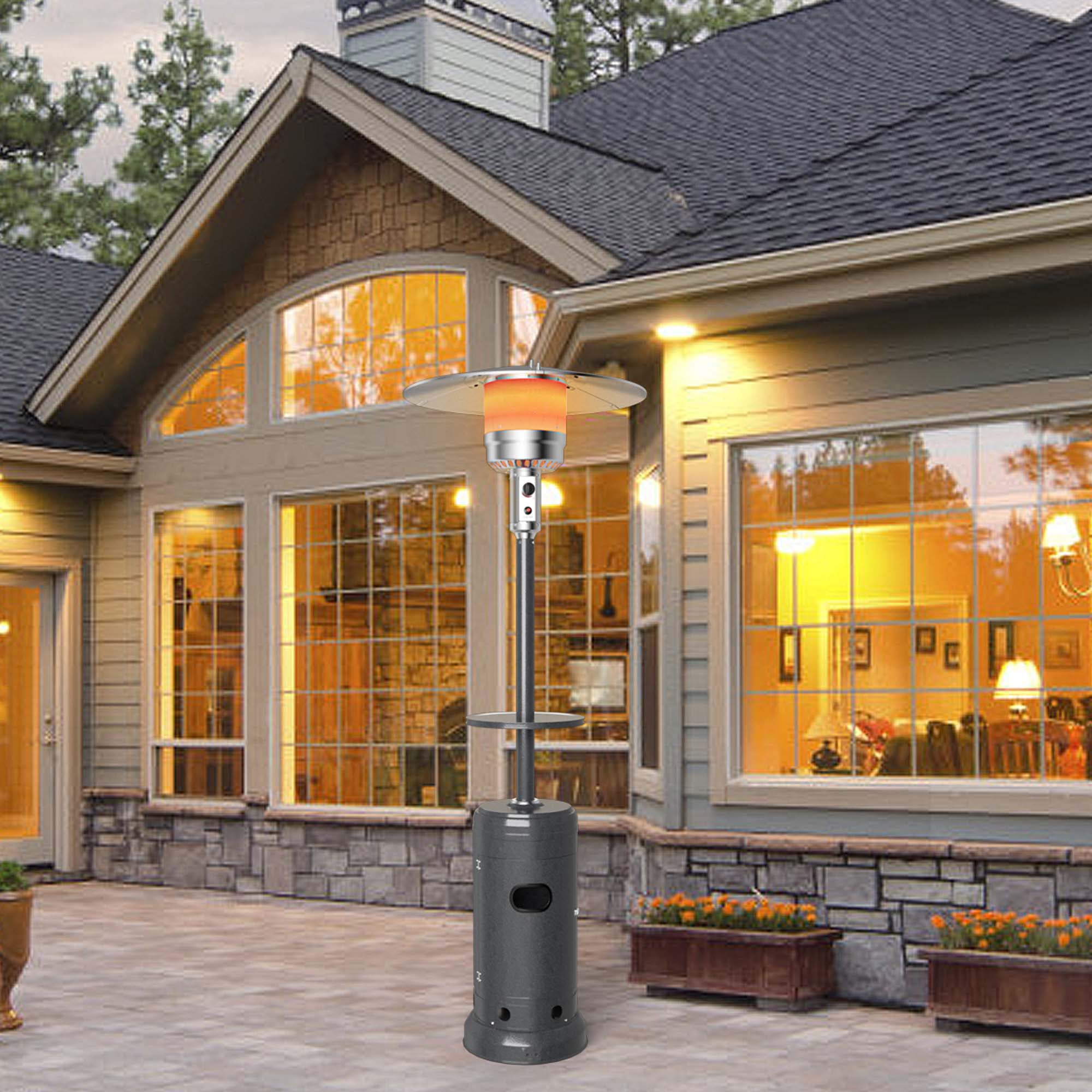 Costway 50000 BTU Propane Patio Heater Standing Steel with Wheels Grey