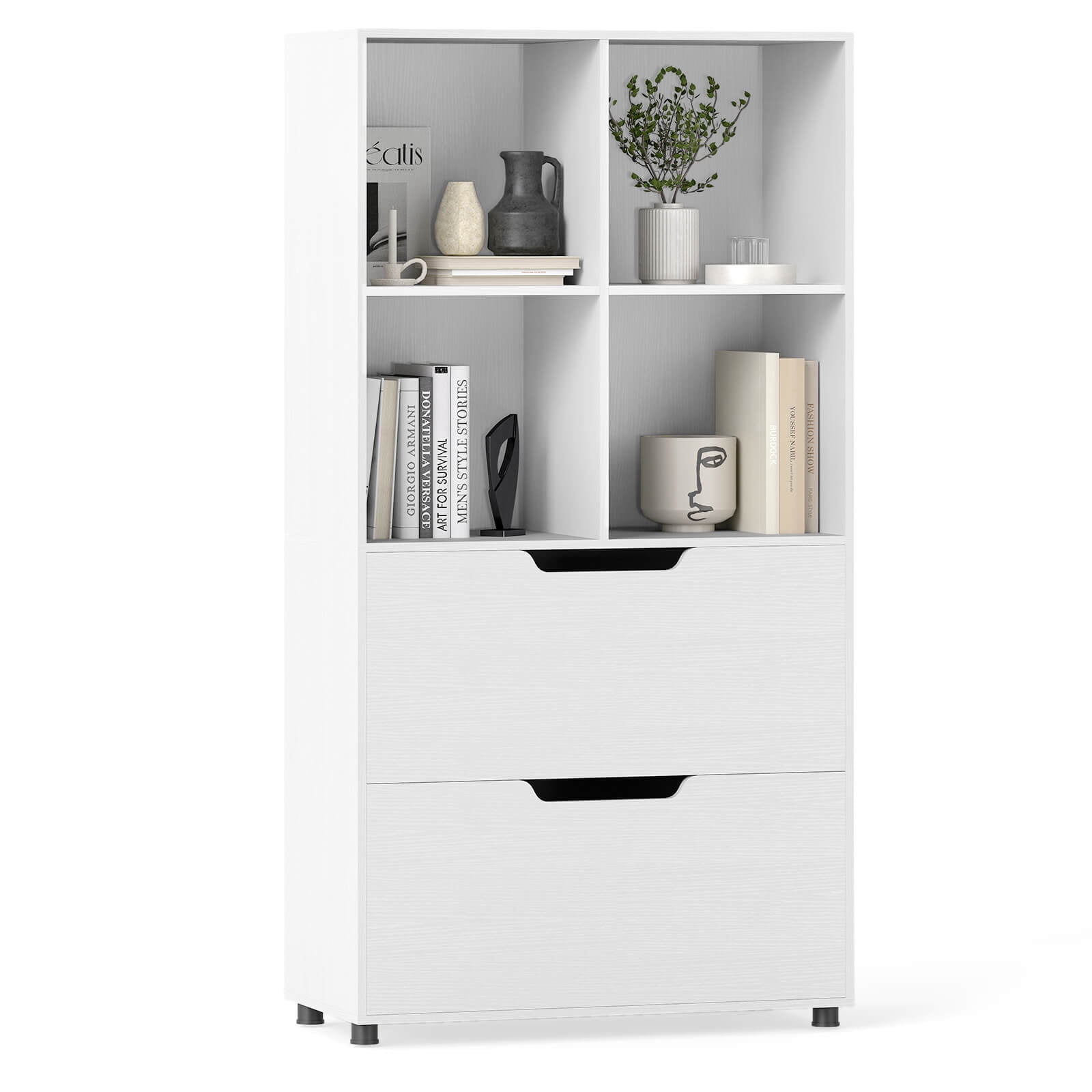 Costway 51” 5-Tier 4-Cube Bookcase with 2 Drawers for Living Room, Study, Home Office White