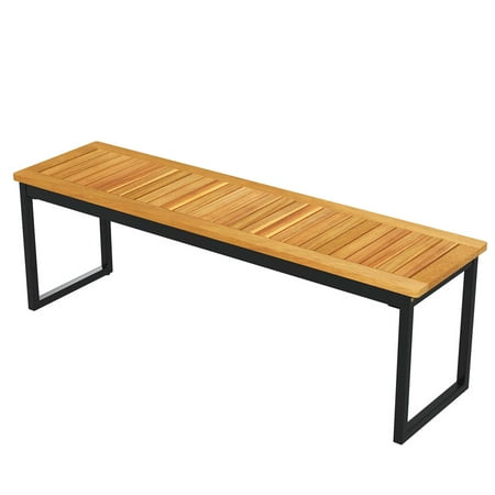 Costway 51" Wooden Outdoor Bench Patio Dining Bench with Acacia Wood Seat - Natural + Black