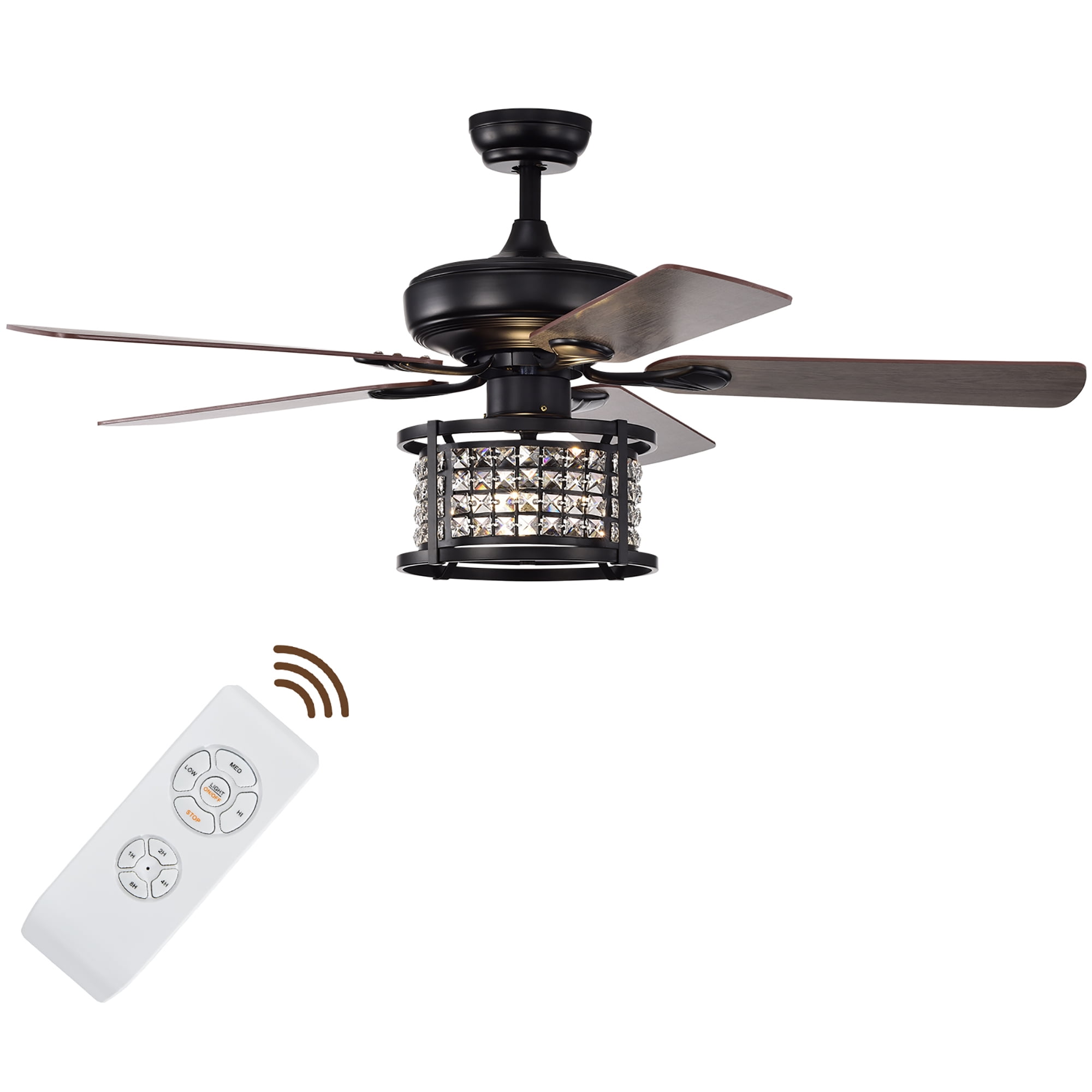 52'' Black Crystal Chandelier Ceiling Fan with Remote Control