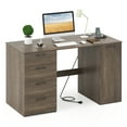 thumbnail image 1 of Costway 53" Computer Desk with Power Outlets Large Executive Desk with 4 Storage Drawers Gray, 1 of 10