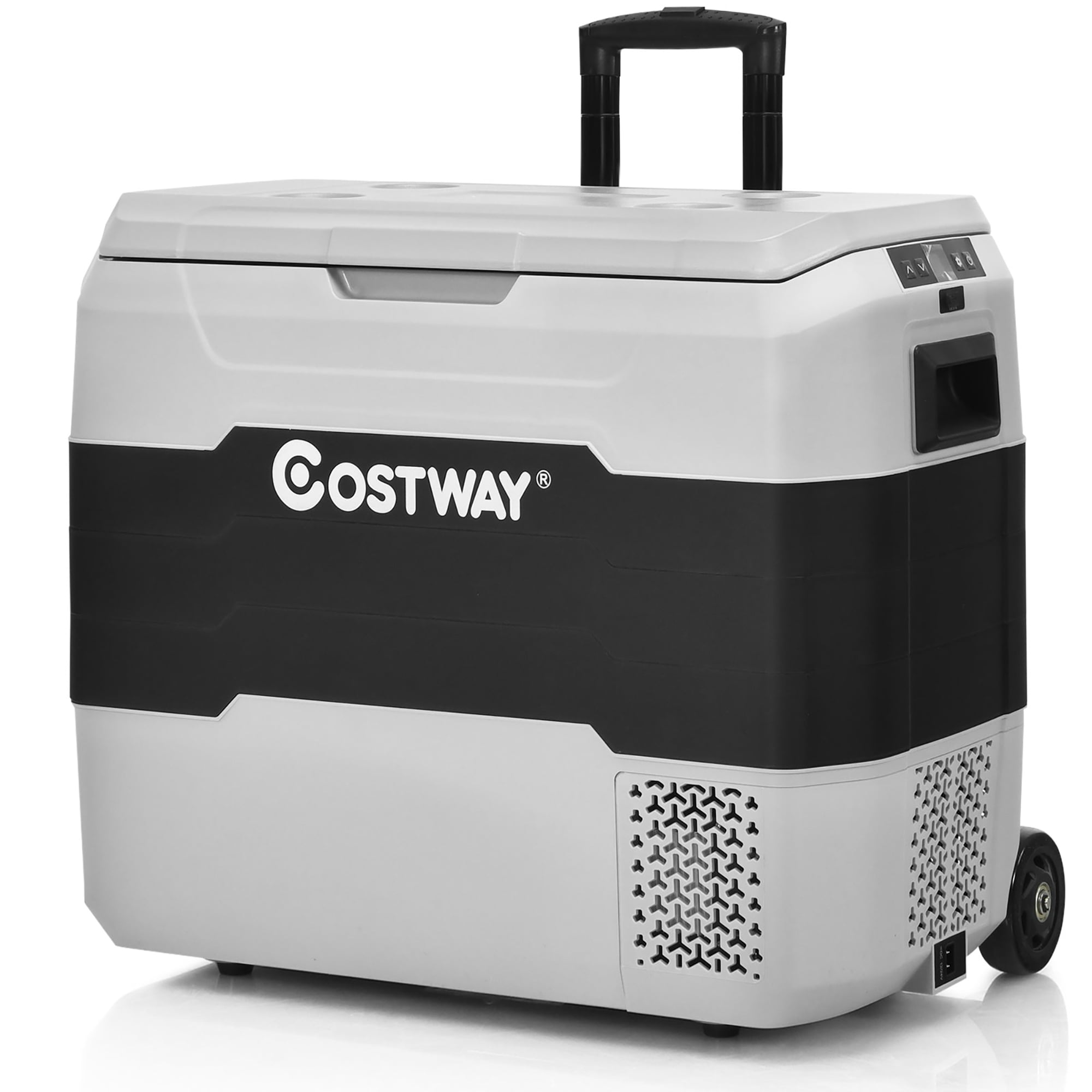 Costway 53 QT Portable Car Refrigerator Dual-Zone Car Cooler for RVs Gray