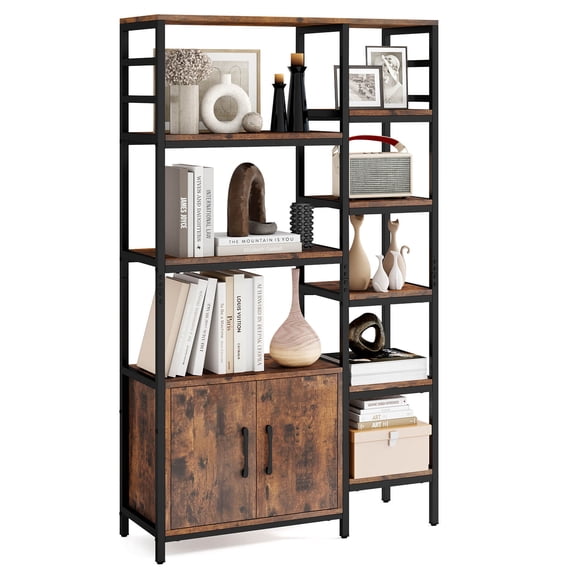 Costway 55.5" Tall Bookcase with 2-Door Cabinet Metal Frame Freestanding Display Rack