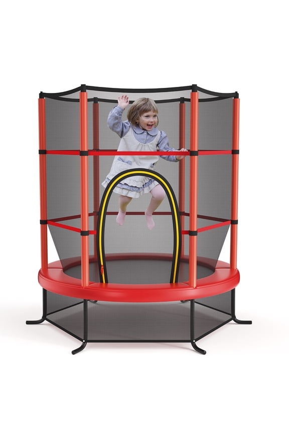 55" Kids Trampoline Bouncing Jumping Mat Recreational Trampoline W/Enclosure Net Red