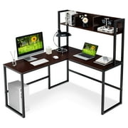 Costway 55''L-Shaped Desk Corner Computer Desk Writing Workstation Table w/Hutch Teak