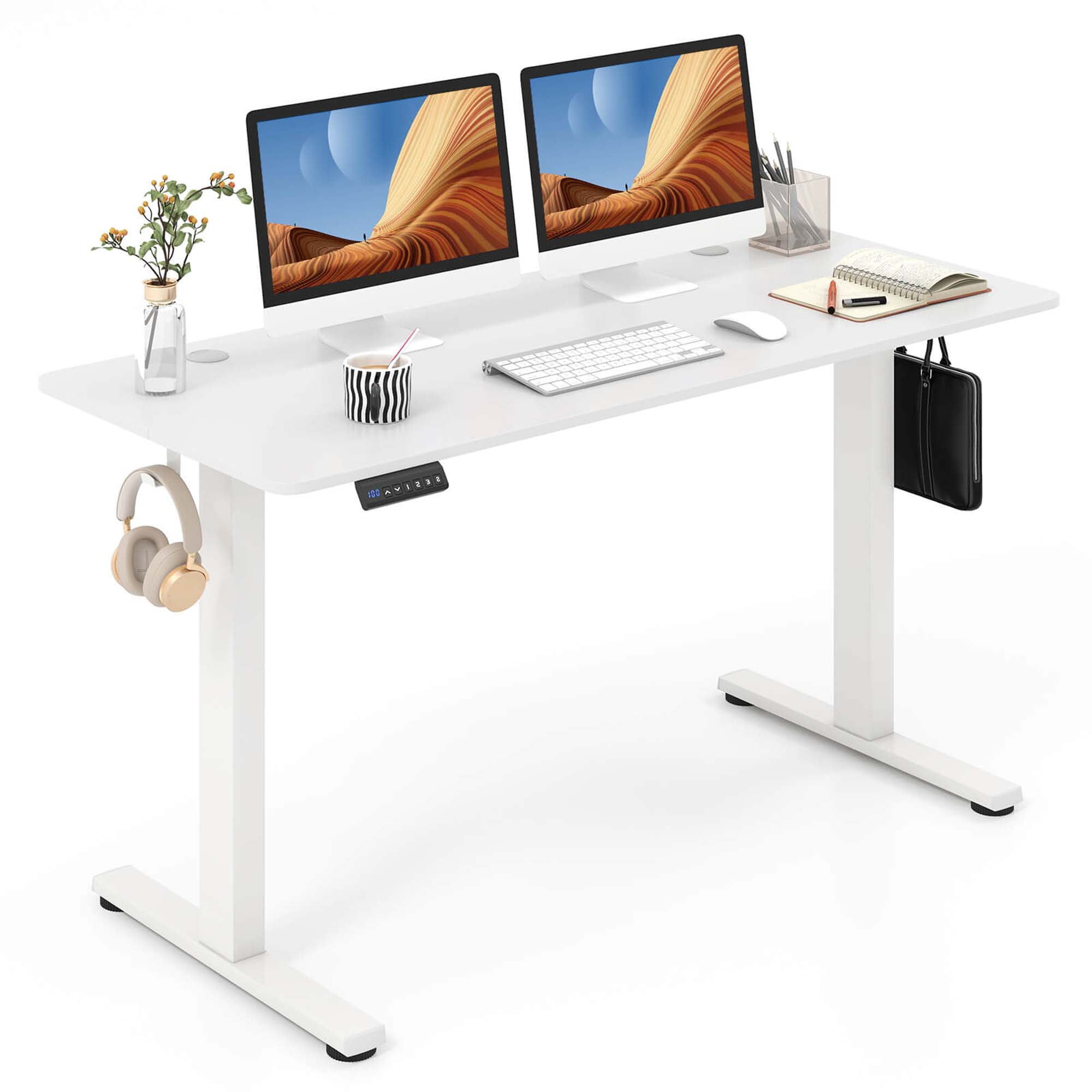 White Adjustable Height Standing Desk with Engineered Wood Top