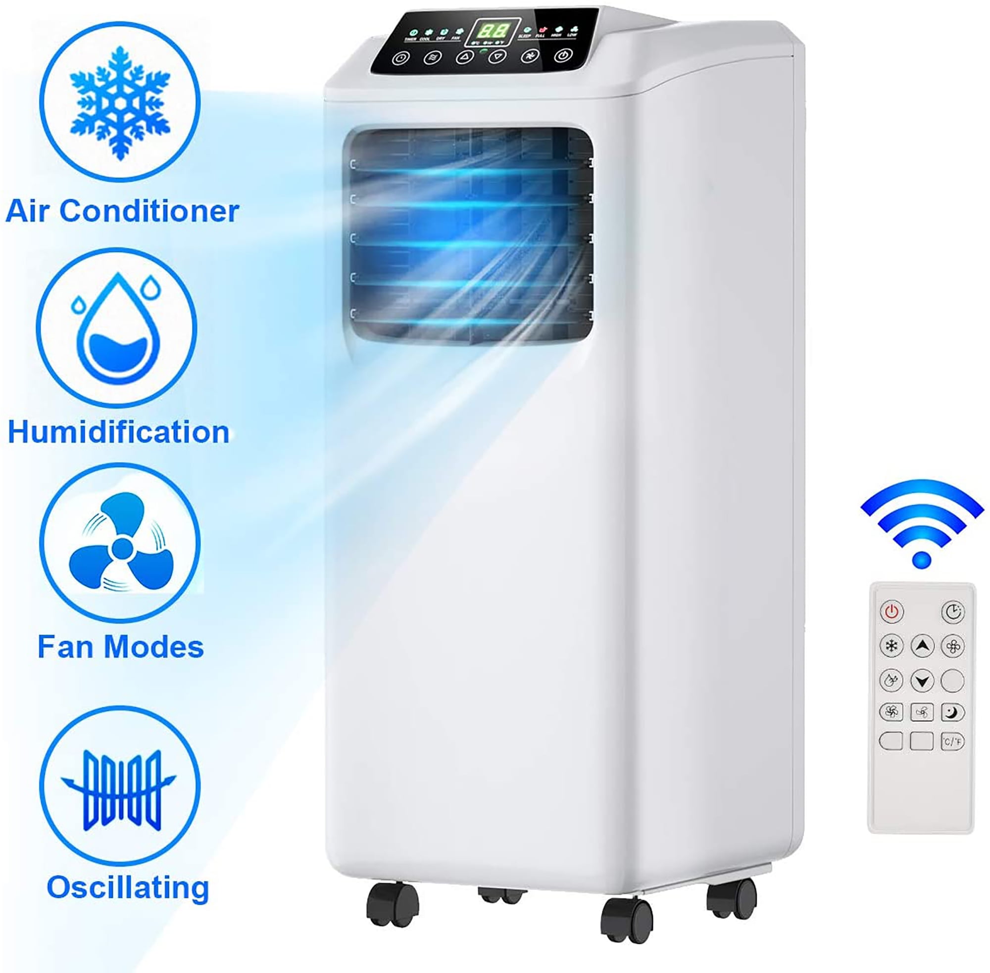 COSTWAY Portable Air Conditioner, 9000BTU Personal Air Conditioner with 2  Wind Speeds, Remote Control, 24H Timer, Window Kit, 350 sq.ft, Smart