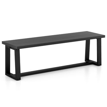 Costway 56.5"L Large Wood Dining Bench with Metal Frame Adjustable Footpads for Kitchen Black