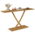thumbnail image 1 of Costway 57” Solid Wood Console Table, Narrow Farmhouse Sofa Table with Teak Wood Frame Natural-57”, 1 of 11
