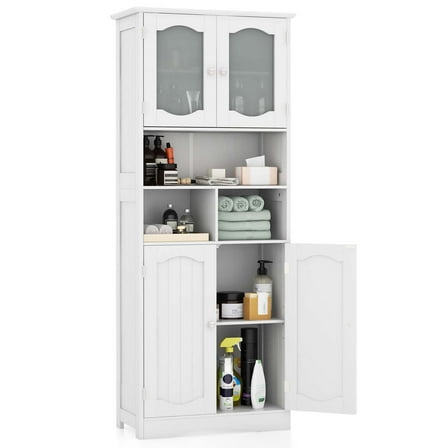 Costway 58.5" Tall Bathroom Storage Cabinet Freestanding Linen Cabinet with Shelves White