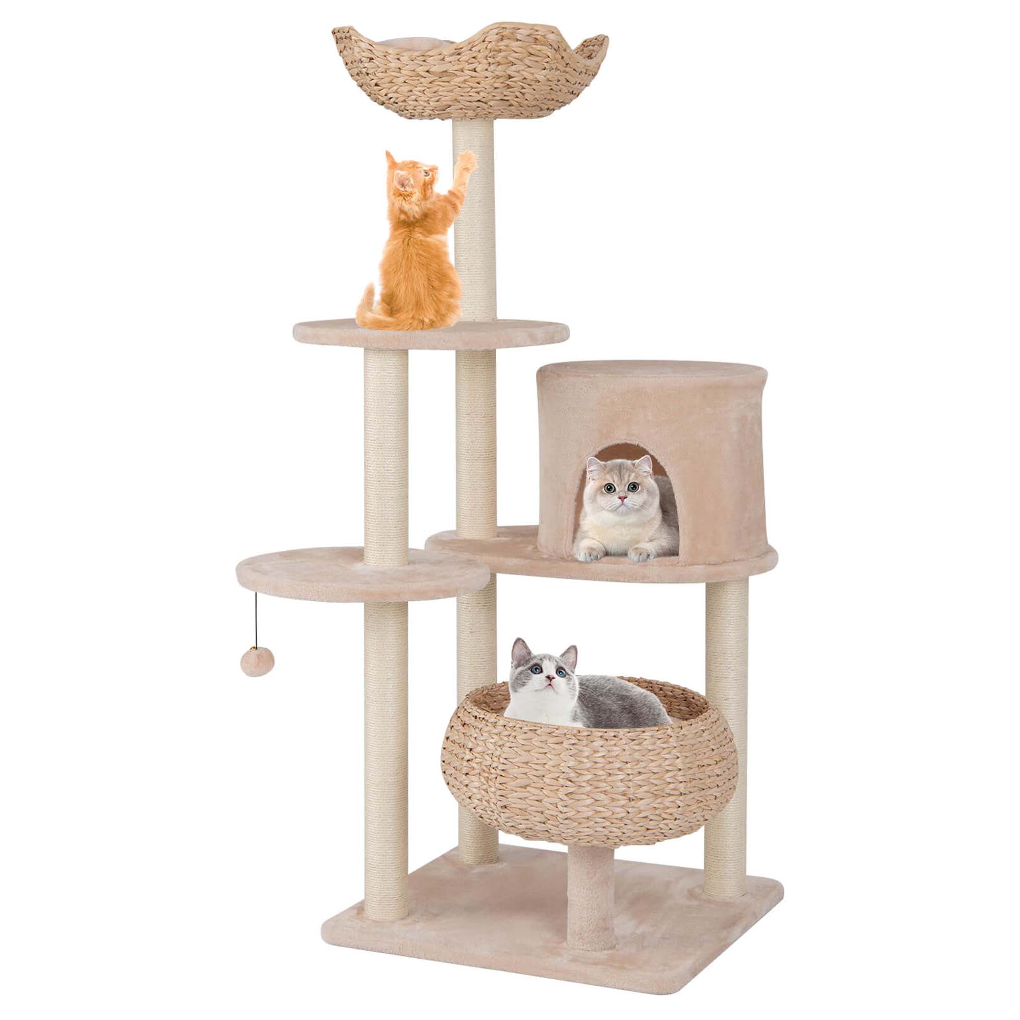 Beige and Natural Sisal Multi-Level Cat Tree Tower