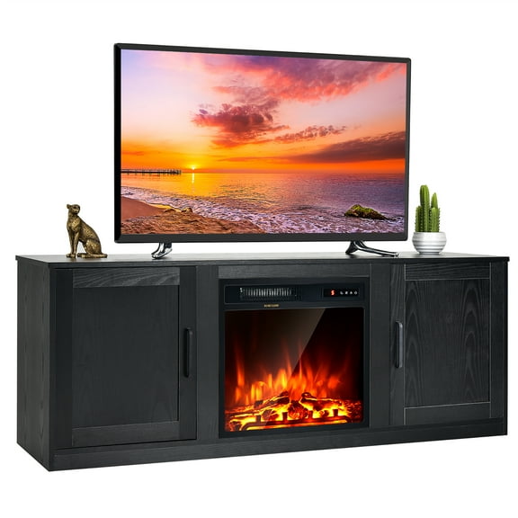 Costway 58'' Fireplace TV Stand Entertainment Console W/ 18'' Electric Fireplace Black