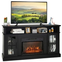 Costway 58'' Fireplace TV Stand W/ 1400W Electric Fireplace for TVs up to 65 Inches Black