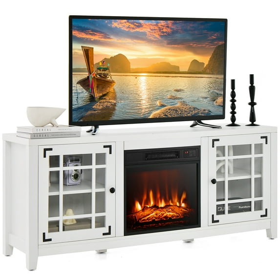 Costway 58 Inches Fireplace TV Stand for TVs up to 65 Inches with 1400W Electric Fireplace White